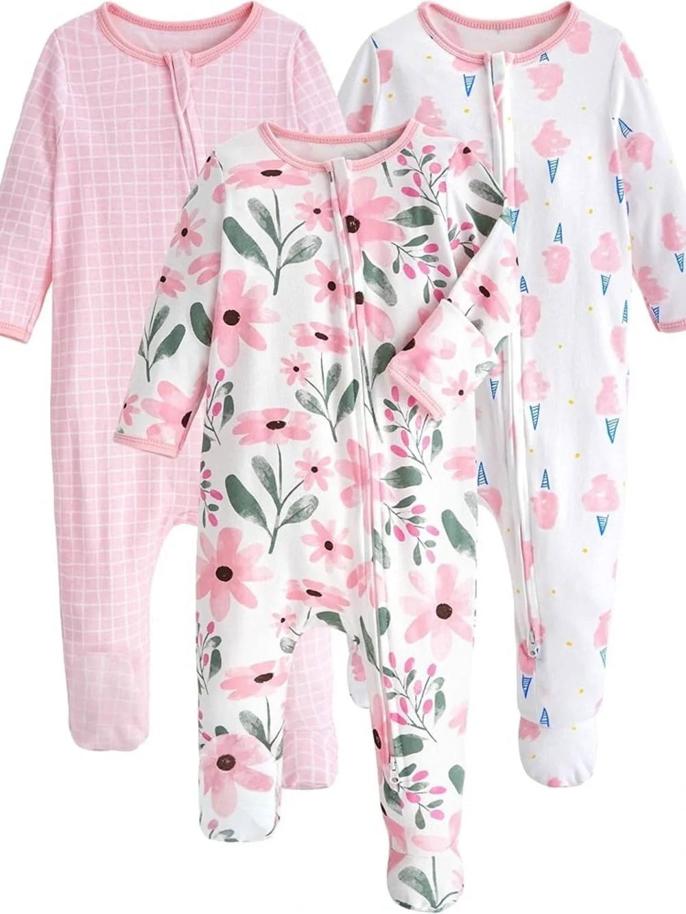 YOOFOSS Baby Girl Footie Pajamas set of 3 - 0-3 Months- NWT